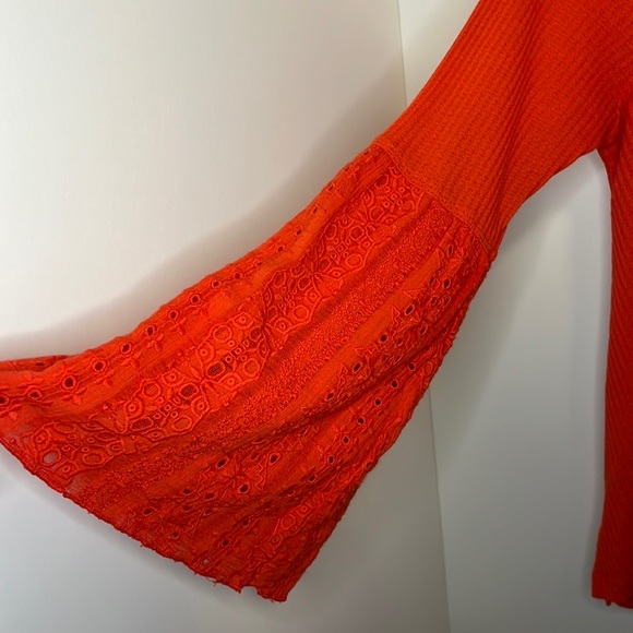 Free People Parisian Nights Bell Eyelet Sleeves Waffle Knit Thermal Top - Picture 5 of 6